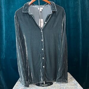 NWT J. Jill Velvet Button Down Shirt - Deep Teal